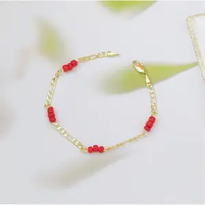 14K Gold Plated Wine Red Beaded Bracelet, Blessing Lucky Fashion Jewelry for Women outdoorfun