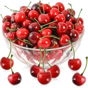 Artificial Cherry Fruit Fake Cherries Red Simulation Red Black Cherries Artificial Cherry Decorations Fake Fruit Model Home House Kitchen Party Decoration 100 PCS