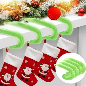 4-Pack Green Furry Metal Christmas Stocking Holders for Mantles – Festive Xmas Plush Mantel Hooks, Multi-Use Fireplace Hangers, Holiday Home Decor for Stockings, Party & Family Fireplace Display, Christmas decoration, stocking hooks, holder set