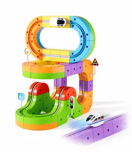Rail Electric Train Set 3D Magic Flexible Race Track for Kids, 48 pcs Race Car Track Block with Anti-Gravity, Educational STEM Toy Boys Girls Birthday