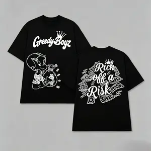Graphic Kind GreedyBoyz T-shirt - Casual Cotton Unisex Short Sleeve T-shirt with "Rich off a Risk" Design - Machine Washable - All Seasons - Classic StyleNovelty Graphic T Shirt funny tshirt Undershirts Tees Casual Streetwear Classic Plain Men's Women