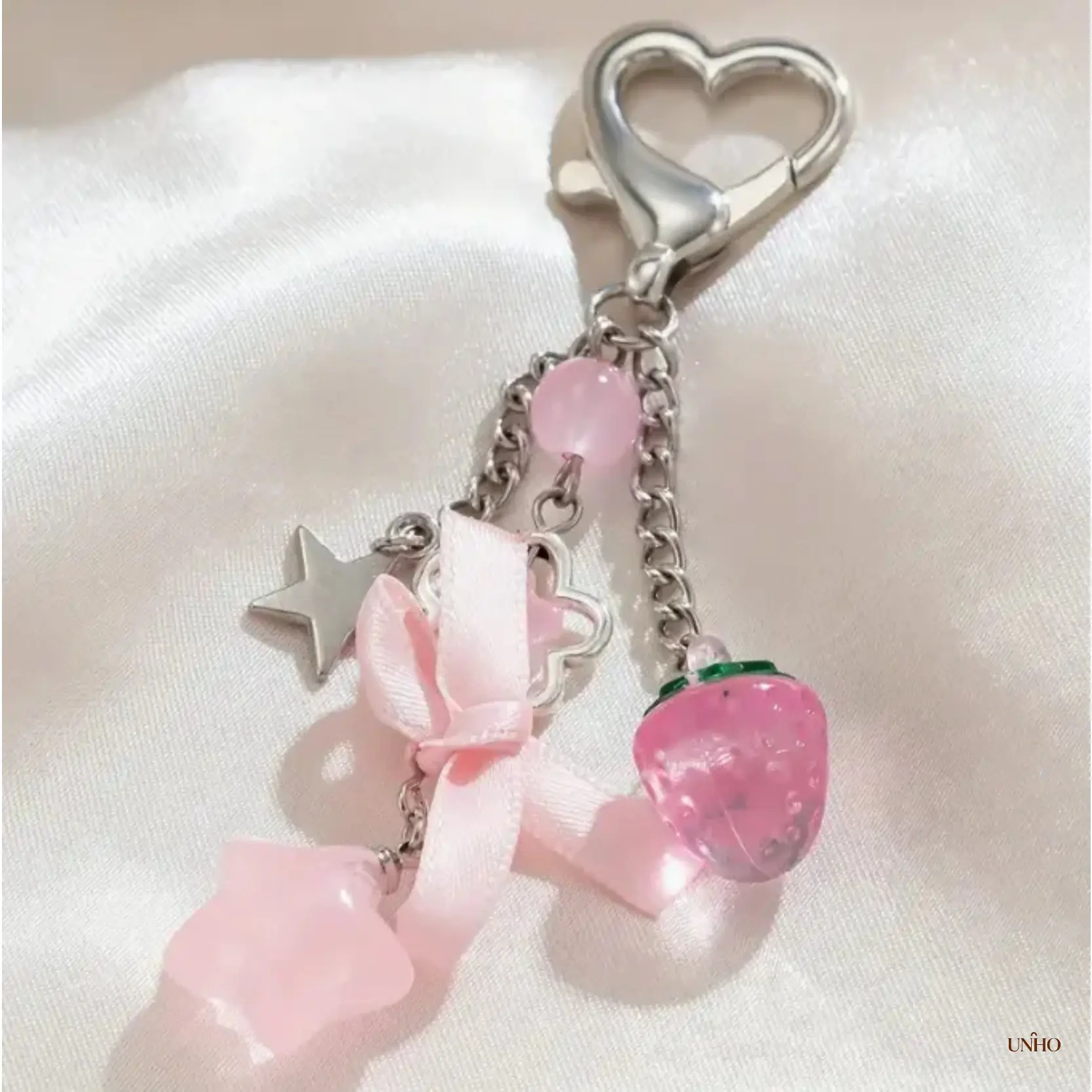 1Pc Cute Sweet Star Strawberry Bow Key Ring Bag Charm For Women, Lovely Girly Decor Pendant, Versatile Accessory For Handbags And Thoughtful Small Holiday Birthday Gift