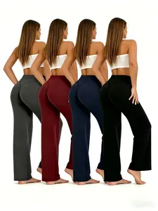 1 Pcs Flared Leggings High Waist Butt Lift Tummy Control, Sporty Loose-Fitting Joggers, Solid Pattern, All Seasons Wear, Workout Bottoms