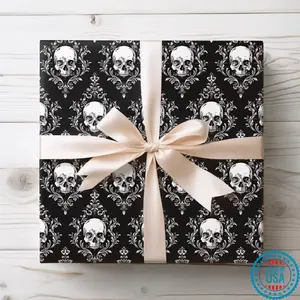 Goth Wrapping Paper, Skull Wrapping Paper, Damask Wrapping Paper, Skeleton Wrapping Paper, Gothic Wrapping Paper, Halloween Wrapping Paper