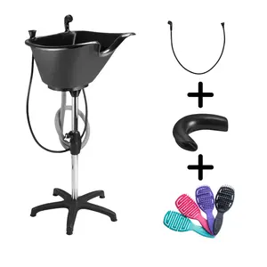 Bundle Wash Unit, Portable Shampoo Sink, Includes Drain Hose and Faucet with Hose, Headrest and Set of 4 Hair Brushes. - Dompel