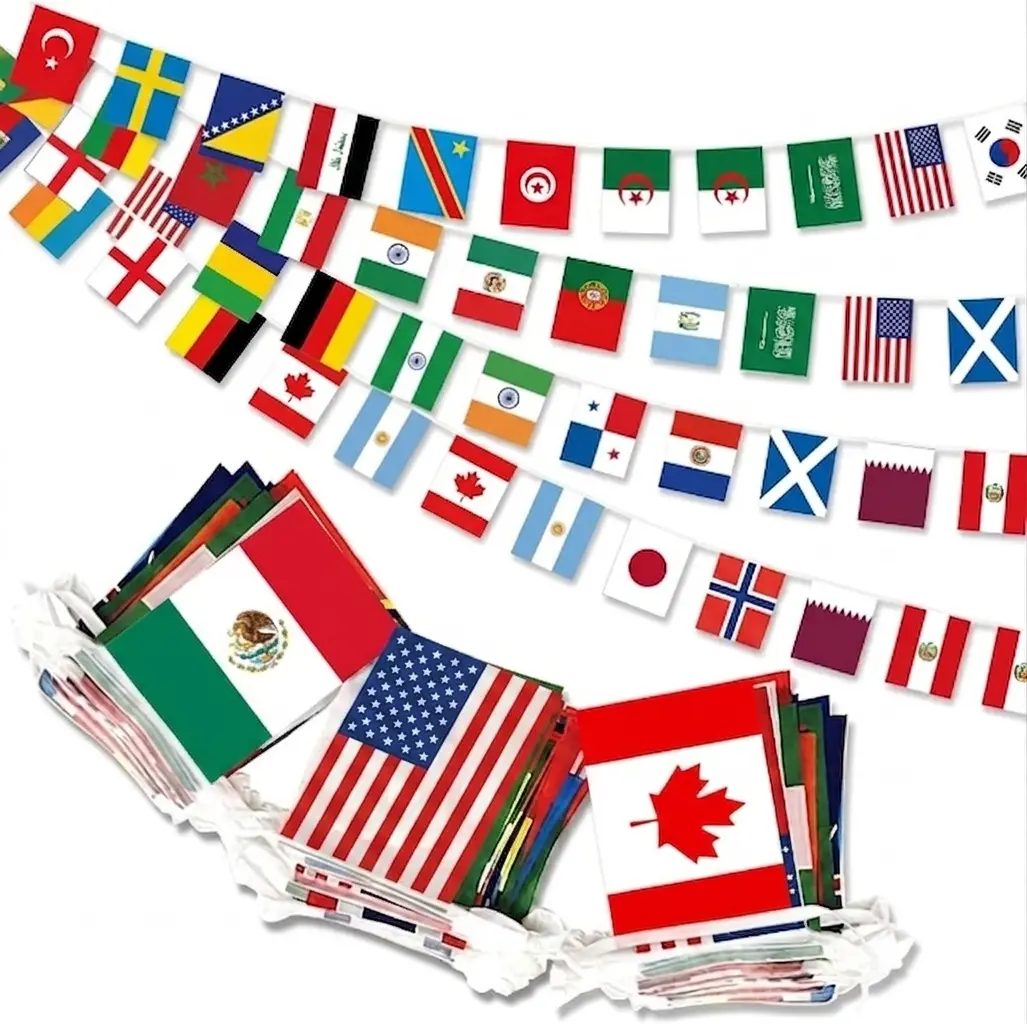 48-Country International Polyester World Flags Bunting, 47 ft Long Waterproof String Pennants Banner, Home Party Decorations for Watch Party & Sports Events, Indoor Outdoor Home Supplies Backdrop, Flags for Room