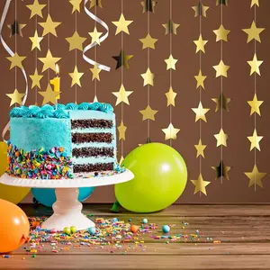 12m/39ft Shiny Star Garland Banner, Double-sided Reflective Hanging Streamer Decor, Suitable for Graduation, Holiday Party, Birthday Party & Wedding Scene Decor, Anniversary Theme Party Supplies, Indoor & Outdoor Home Decor