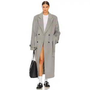 Helsa Bold Shoulder Long Coat in Grey