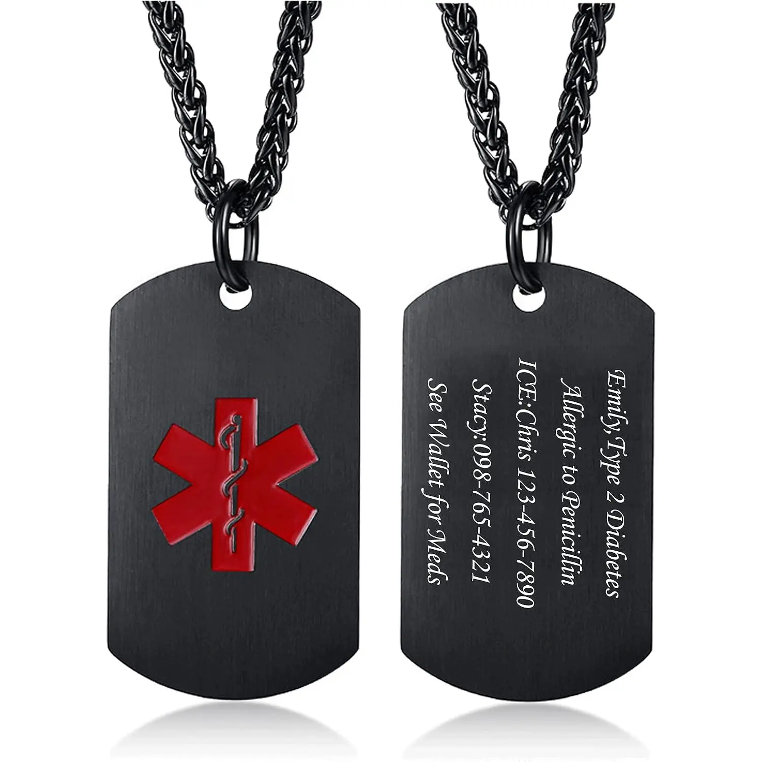 VNOX Personalized Custom Engraving Stainless Steel Emergency Medical Alert ID Dog Tag Pendant Necklace for Men Women