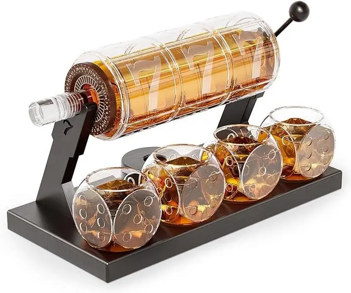 Slot Whiskey Decanter Sets for Men, 50.7 Oz Whiskey Decanter Set with 4 Glasses, Casino Style Decanter for Bourbon, Gifts for Men Dad, Him, Boyfriend, Birthday, Anniversary