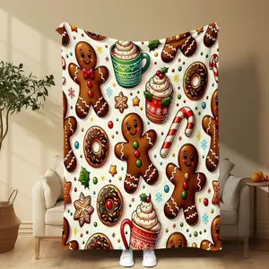Christmas themed blanket Gingerbread Man Pattern Blanket, Soft Comfortable Throw Blanket, Warm Napping Blanket for Home Office Travel Camping School Applies to Super soft  decorative sofa/sofa/bedroom