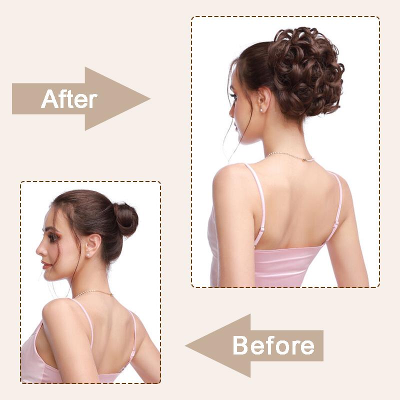 Short Messy Curly Hair Bun Extension Easy Stretch Hair Combs Clip In Ponytail Extension Scrunchie Chignon Ponytail Hairpieces Wavy Synthetic