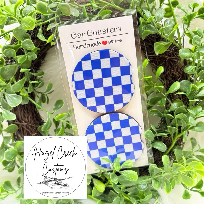 Royal Blue Checkered Car Coasters