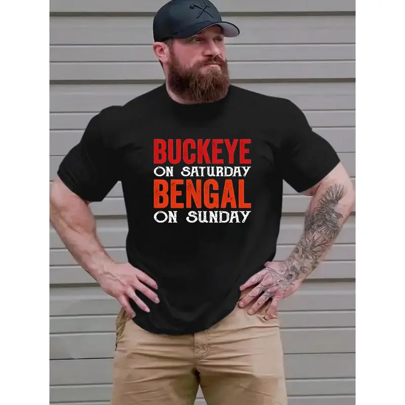 Men's Bengals Ohio State Classic Round Neck Short Sleeve Cotton T-Shirt, Unisex Planet Prints Top for Saturday Wear