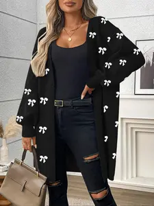 Women's Autumn Winter Cute Bowknot Casual Cardigan Sweater, Loose Fit, Warm and Comfortable, Perfect for Fall and Winter