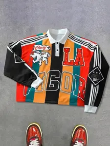 Men's Polo Neck Striped Sweatshirt, Casual Loose-Fit Long Sleeve, Spring & Fall Outdoor Party Wear, Comfortable Street Style Top