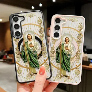 Clear Magnetic Phone Case San Judas Pattern Compatible with MagSafe Silicone Bumper Protective Cover For Samsung S25 S24 S23 S22 Ultra Plus FE Catholic