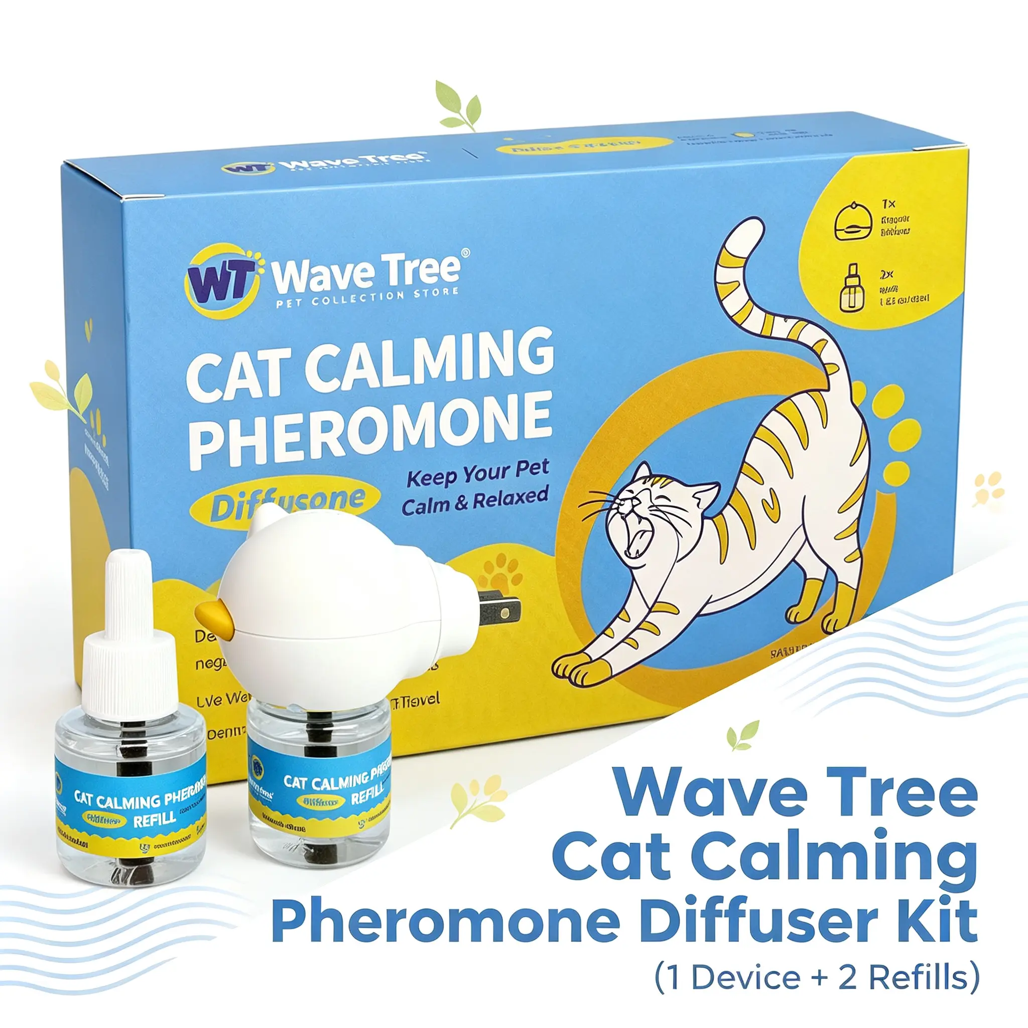 Wavetree 60-Day Cat Calming Diffuser - Helps with Stress, Pee Spraying, Cat Fighting, Aggression, Excessive Meowing & Scratching - 60-Day Refill Included - Packaging May Vary - Results May Vary | DealsForYouDays