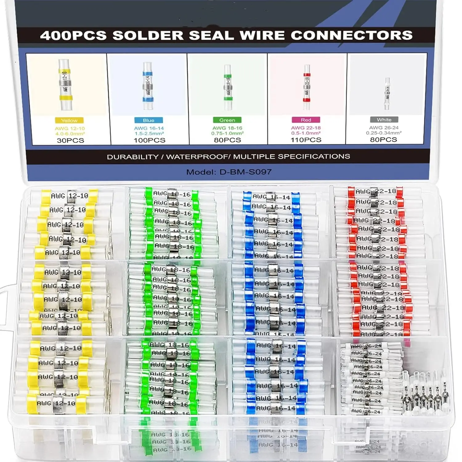 400/430PCS Solder Seal Wire Connectors, Self Soldering Heat Shrink Butt Connector Solder Sleeve Waterproof Insulated Electrical Butt Splice Wire Termi