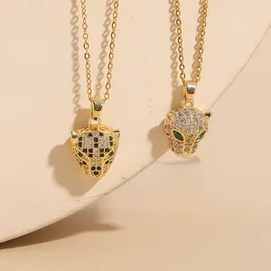 2PCS Leopard Head Necklaces, Micro-Inlaid Zircon Pendant Fashion Versatile Copper Gold-Plated Jewelry Necklace