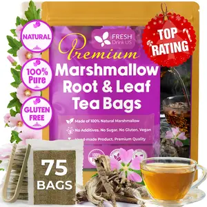 FreshDrinkUS, Premium 75 Marshmallow Root and Leaf Tea Bags, 100% Natural & Pure. Loose Leaf Marshmallow Herbal Tea. Made with Eco-Conscious Tea Bags. No Sugar, No Caffeine, No Gluten, Vegan.