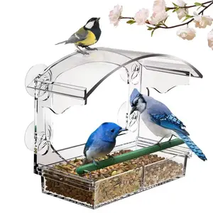 Window Bird Feeder with 4 Strong Suction Cups, Clear Window Feeder for Outside, Acrylic Bird House for Window, Large Outdoor Wild Bird Watching Gift