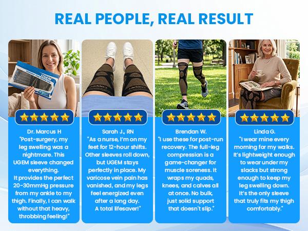 UGEM 20-30mmHg Copper Compression Sleeves for Varicose Veins & Swelling - Non-Slip Full Leg Support (Medias para Circulación y Varices)