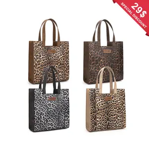 Wrangler Western Large Leopard Print Top-Handle Tote Handbag for Women Work Leather Satchel with Secure Top Zipper Closure & Durable Metal Feet