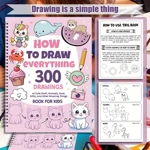 Learn How to Draw Book, 300 Cute Patterns, Step-By-Step Art Guide for Beginners, Animals Food Gifts More, Drawing Book for Kids & Adults, Doodle Books