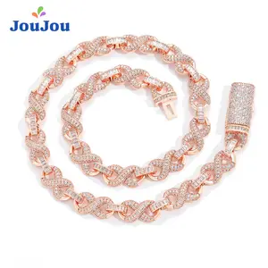 New European and American Men's Hip-Hop Bracelet Necklace 10mm Wide Unique Design Real Gold Plated Zircon Infinity Symbol Bracelet Necklace Rose Gold Cuban Chain Elegant Men's Niche Bracelet Necklace