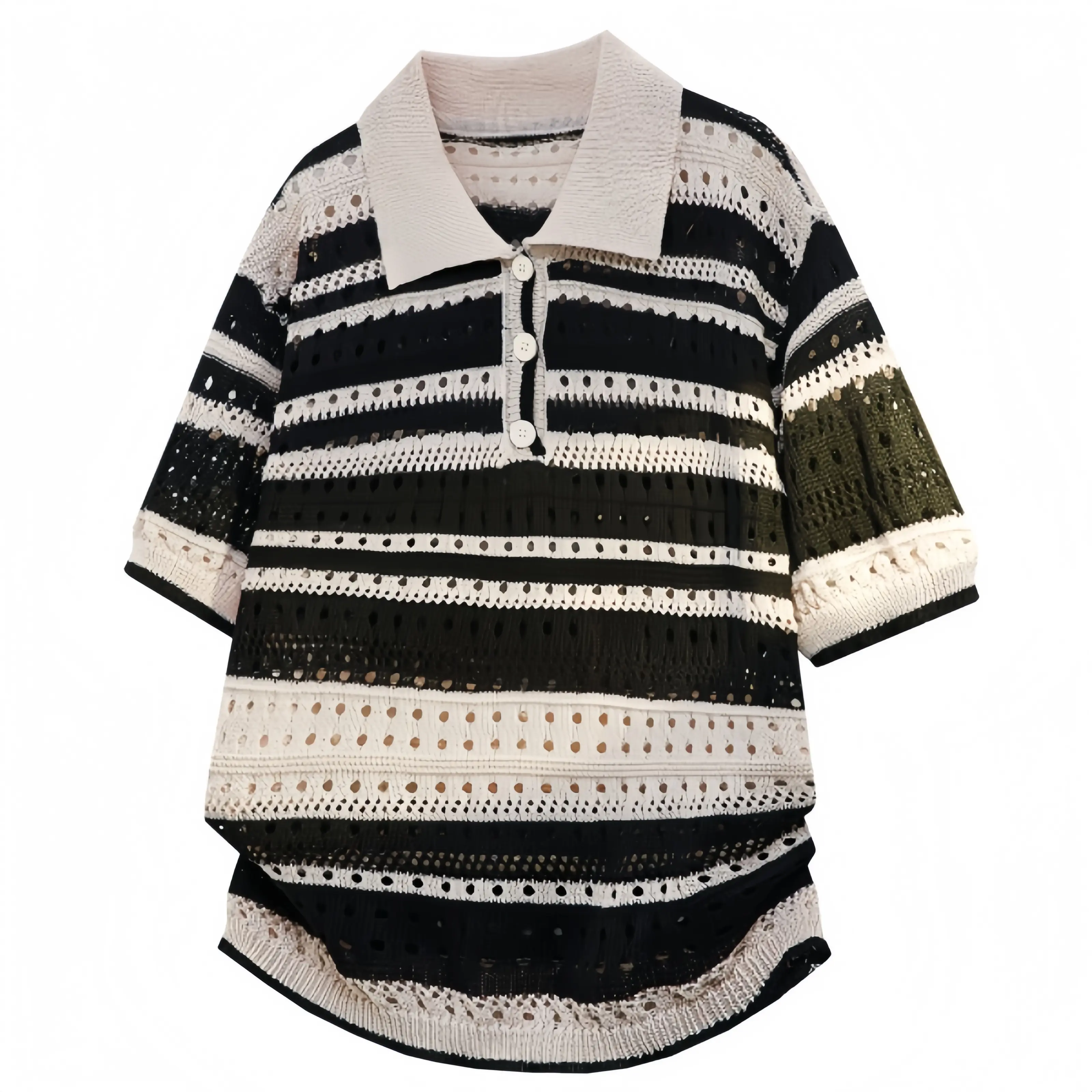 Men's Striped Color-Block Polo Shirt, Retro Casual Short-Sleeve Knit Top, Breathable Summer Button Down