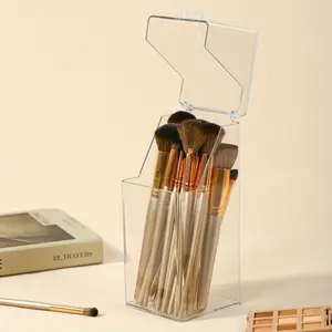 Clear Makeup Brush Holder, 1 Count Large Capacity Makeup Brush Storage Box, Makeup Brush Organizer, Beauty Organizer, Beauty Supplies Organizer, Desktop Organizer for Home Office