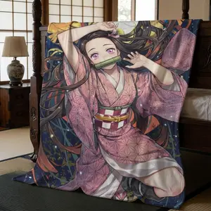 Nezuko Kamado Anime Warm Soft Plush Nap Blanket, Flannel Sofa Blanket for Living Room Office Bedroom, Home Travel Essential Birthday Gift