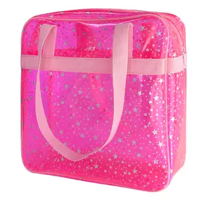 Star PVC Beach Bag 11.81 * 11.81 * 3.94 inch Waterproof Small Tote with Handle for Women Men Pool Party Travel