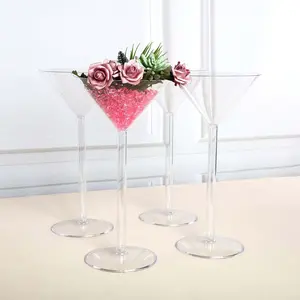 4-Pack Plastic Flower Vases Martini Glass Design 18" Clear - Fillable Long Stem Wedding Centerpieces