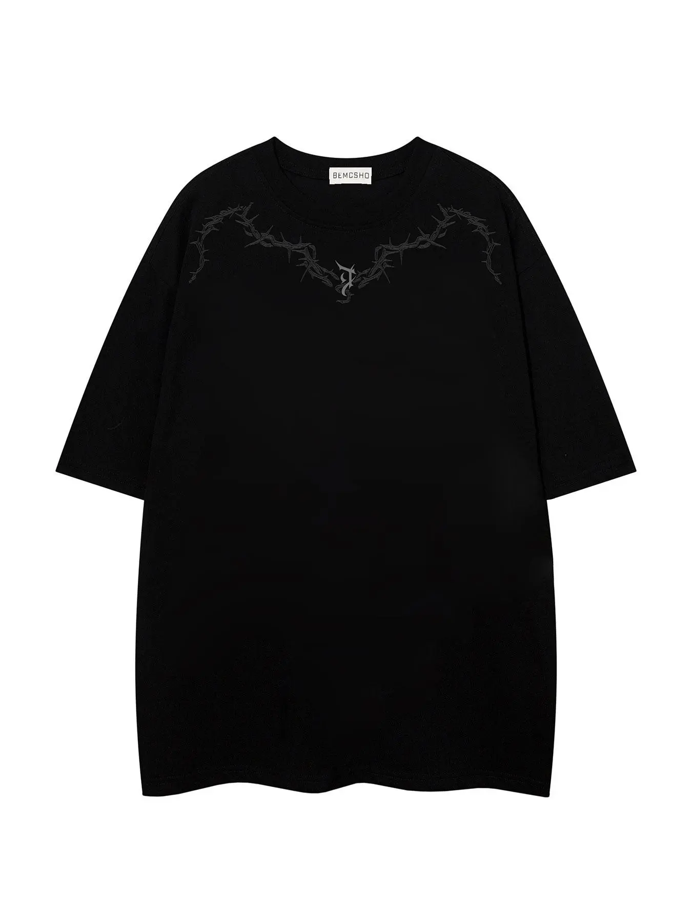 Men's Solid Color Thorn Embroidery Short Sleeve Casual Style Tee, Loose Casual Fashion Round Neck T-shirt for Summer, Men's Top for Daily Wear