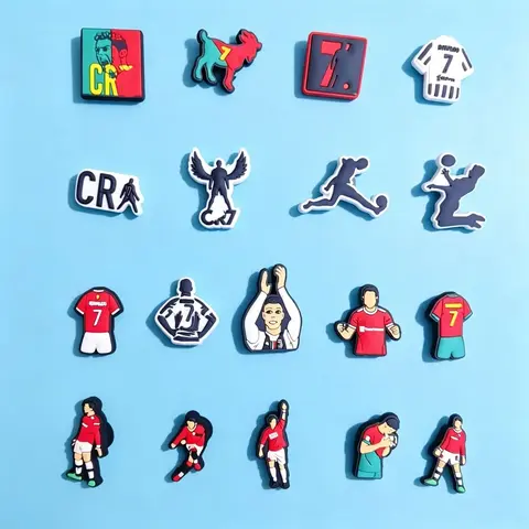 18-Piece CR7 Themed Kids Soccer Star Number 7 Rectangular & Square Cute Shoe Decorations, Clog/Sneaker Footwear Shoe Decor Charms, Athletic Accessories, Gift for CR7 Fans