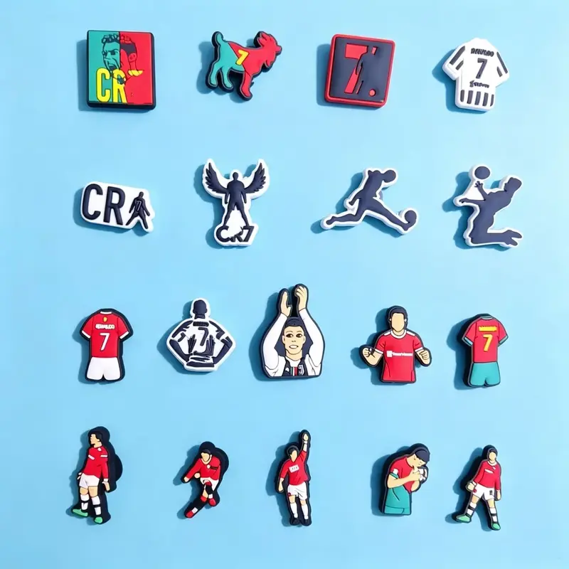 18-Piece CR7 Themed Kids Soccer Star Number 7 Rectangular & Square Cute Shoe Decorations, Clog/Sneaker Footwear Shoe Decor Charms, Athletic Accessories, Gift for CR7 Fans