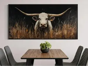 Majestic Longhorn Poster, Rustic Texas Ranch Print, Bold Western Decor with White Longhorn, Perfect for Farmhouse or Living Room, No Frame, Gift for Dad