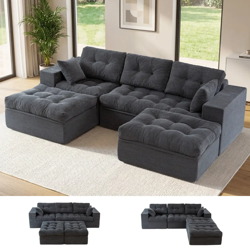 MAXYOYO 104" U Shaped Modular Sectional Sofa with 2 Ottomans, Cloud Boneless Couch with Layered Cushion, Flexible Module Combination Sofa for Living Room, No Assembly Required, SohoChic