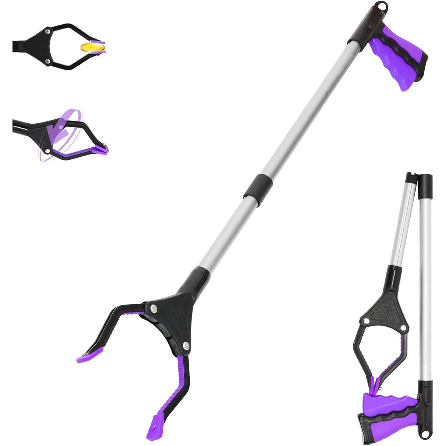 32-Inch Portable Folding Reacher Grabber Tool with Magnetic Claw, Rack Accessories, 360° Rotating Head - Multifunctional Garden Tool for Home High Shelves, Seniors