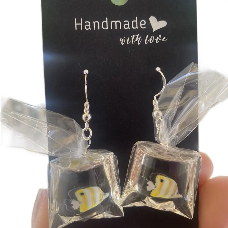 Mini Fish Bag Earrings, Fun Fish Statement Earrings