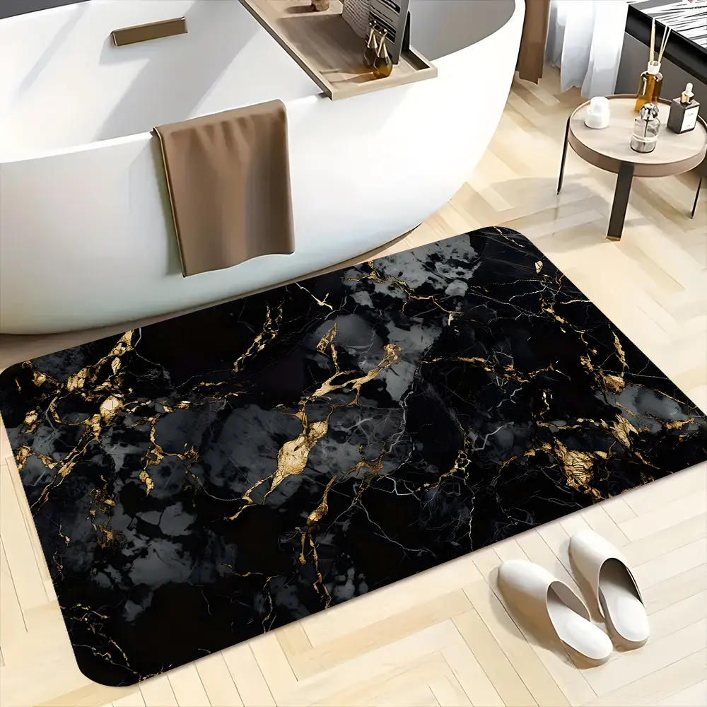 Black Gold Marble Bathroom Mats, Bathroom Carpets, Highly Absorbent Floor Mats, Anti-slip Quick-drying Soft Carpets, Rubber, Water Absorbent Mat, Super Absorbent Bath Mat, Suitable for Shower,Bathtub, Gifts for Family and Friends