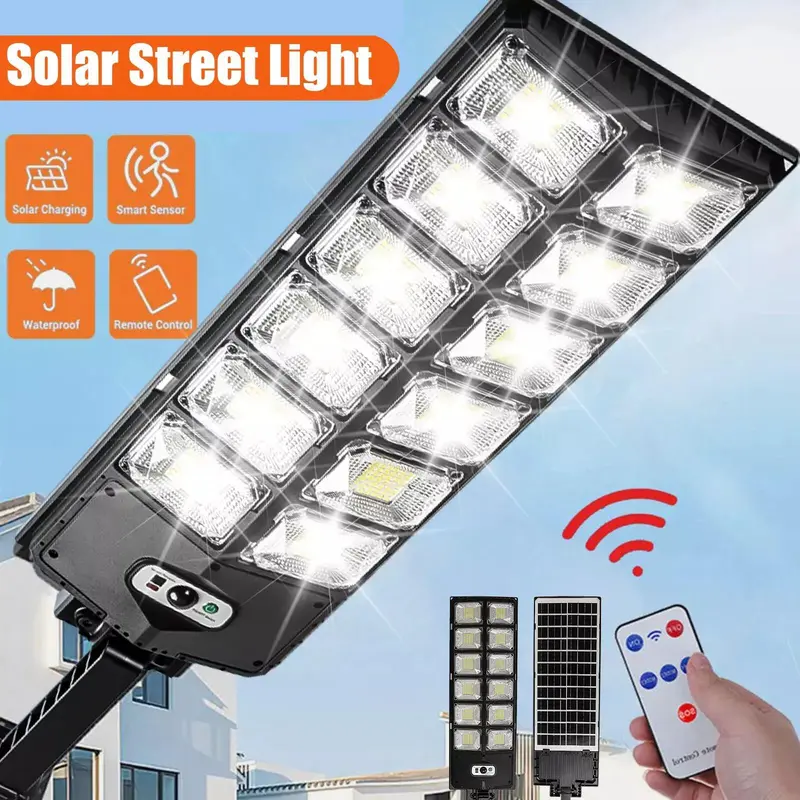 Solar Street Light with 3 Lighting Modes, remote control 504 LED Outdoor sensor light IP65 Waterproof for Garden Yard Commercial Light