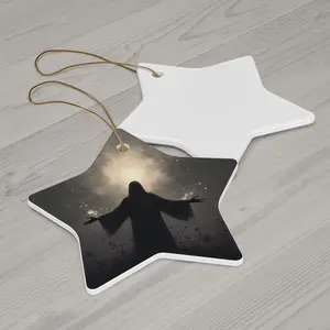Silhouetted Christ Figure Star Ornament | Ceramic Christmas Tree Decoration
