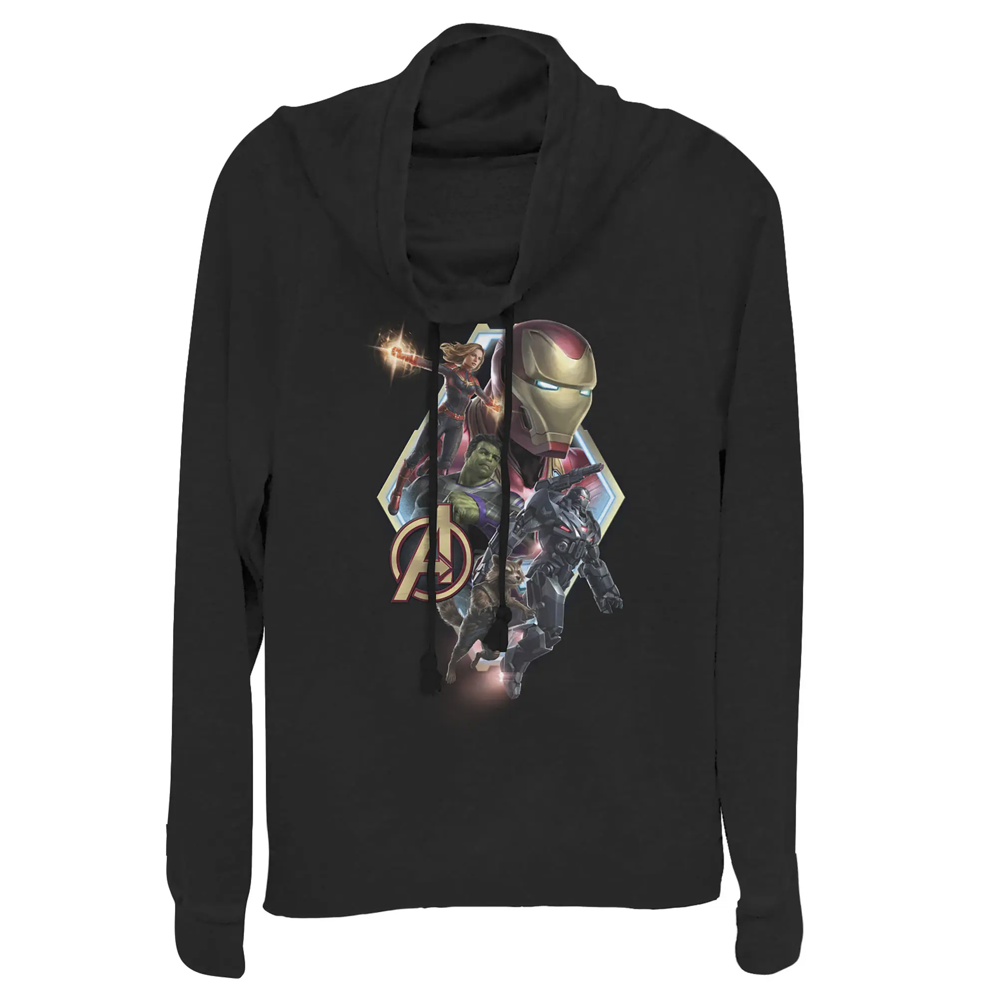 Juniors Womens Marvel Avengers: Endgame Hero Diamond Frame Cowl Neck Sweatshirt