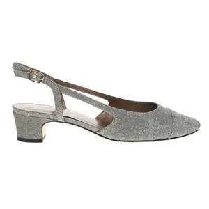 VANELi Womens Aliz Metallic Round Toe Slingback Pumps Dress Casual Low Heel 1-2" - Silver