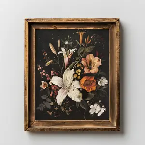 Dark Academia Decor, Dark Flower Painting Art, Moody Floral Wall Art, Vintage Moody Painting, Victorian Wall Art Antique Print, Unframed
