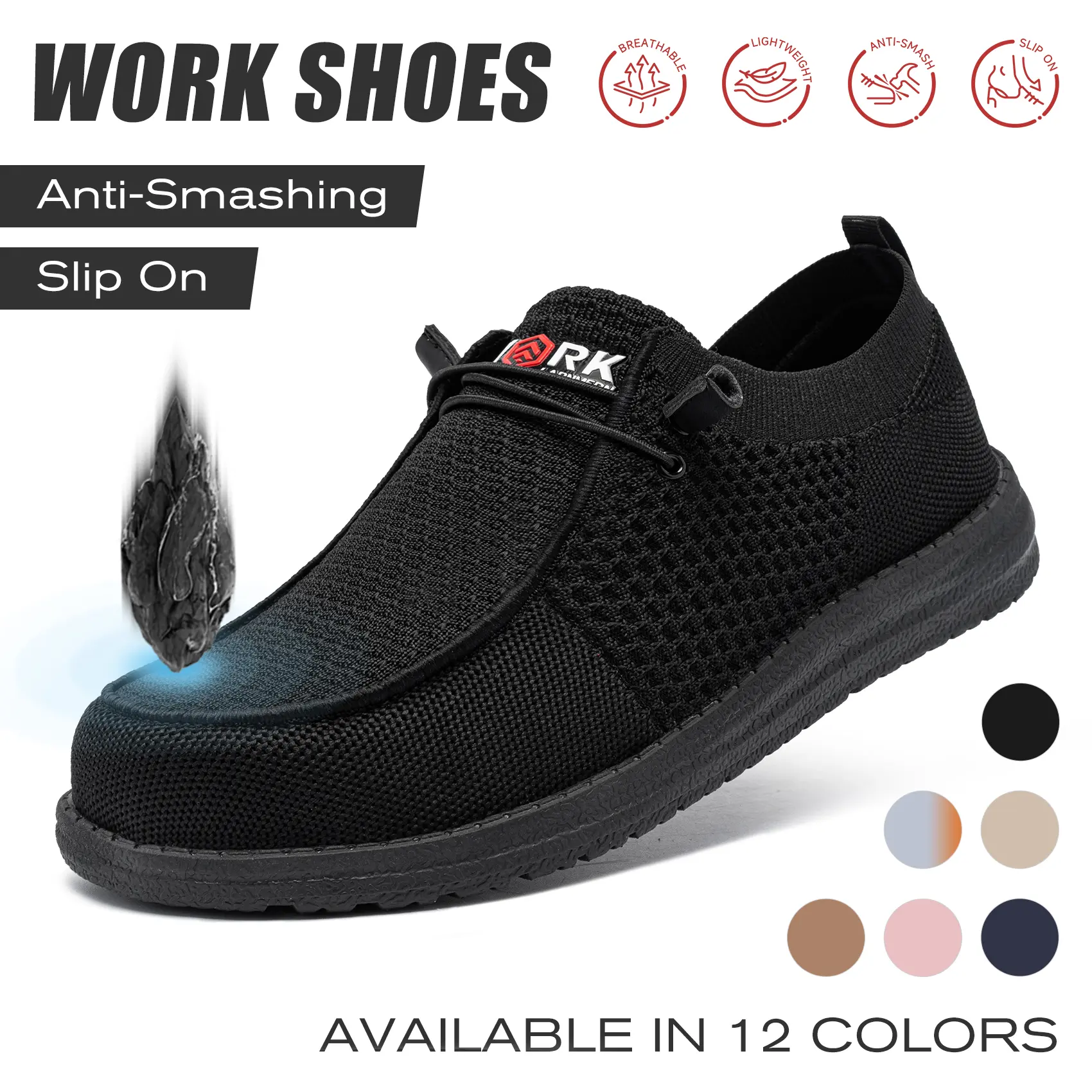 【SummerFinds】Steel Toe Slip On Loafer Work Shoes, Unisex Casual Trainers with Advanced Comfort Tech Elastic mesh upper Ultra Light Breathable Safety Footwear, OSHA & ASTM Certified, Sweat-Wicking Lining for Hot Weather #tiktokshopsummersale