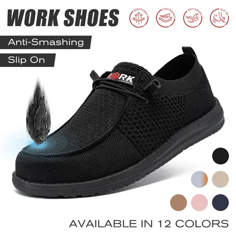 【sohochic】Steel Toe Slip On Loafer Work Shoes, Unisex Casual Trainers with Advanced Comfort Tech Elastic mesh upper Ultra Light Breathable Safety Footwear, OSHA & ASTM Certified, Sweat-Wicking Lining for Hot Weather #SohoChic#tiktokshopstockup